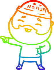 rainbow gradient line drawing cartoon happy bearded man