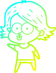 cold gradient line drawing cartoon girl pouting