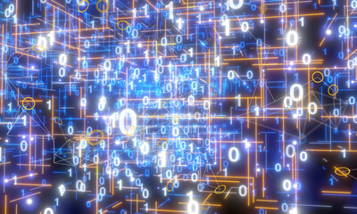 Neural network 3D illustration. Big data and cybersecurity - connection