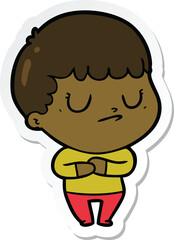 sticker of a cartoon grumpy boy