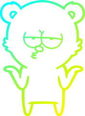 cold gradient line drawing bored bear cartoon shrugging