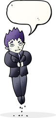 cartoon floating vampire with speech bubble