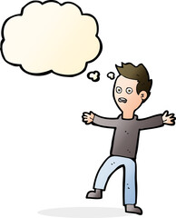 cartoon startled boy with thought bubble