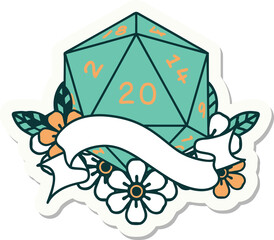 natural twenty D20 dice roll sticker