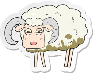sticker of a cartoon ram covered in mud