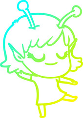 cold gradient line drawing smiling alien girl cartoon