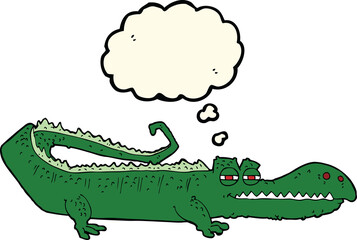 Obraz premium cartoon crocodile with thought bubble