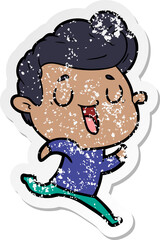 distressed sticker of a happy cartoon man