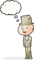 cartoon funny hobo man with thought bubble