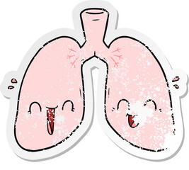 distressed sticker of a cartoon happy lungs