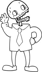 black and white cartoon zombie businessman