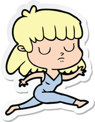 sticker of a cartoon indifferent woman running