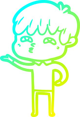 cold gradient line drawing cartoon curious man
