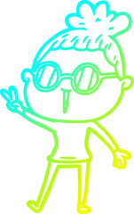 cold gradient line drawing cartoon woman wearing spectacles