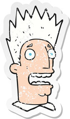retro distressed sticker of a cartoon shocked man