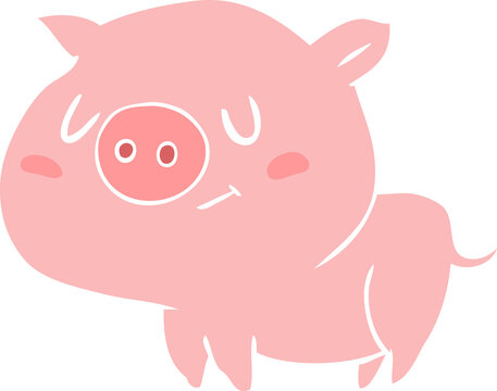 cute flat color style cartoon pig