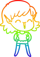 rainbow gradient line drawing cartoon elf girl