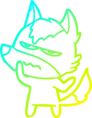 cold gradient line drawing cartoon annoyed wolf