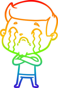 recommend clip art: rainbow gradient line drawing cartoon man crying