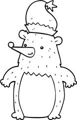 cartoon bear wearing christmas hat