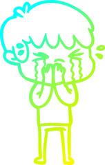 cold gradient line drawing cartoon boy crying