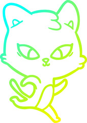 cold gradient line drawing cute cartoon cat