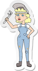 sticker of a cartoon capable woman with wrench