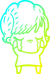 cold gradient line drawing cartoon woman crying