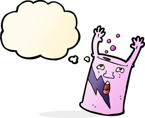 cartoon soda can character with thought bubble