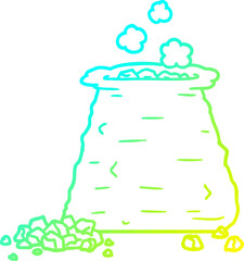 cold gradient line drawing cartoon sack of coal