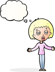 cartoon suspicious woman with thought bubble