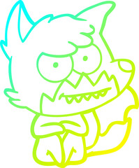 cold gradient line drawing cartoon grinning fox sitting