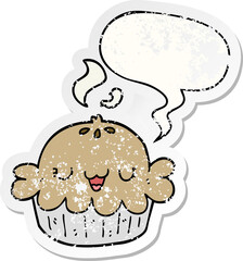 cute cartoon pie and speech bubble distressed sticker
