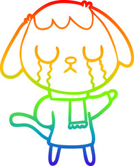 rainbow gradient line drawing cute cartoon dog crying