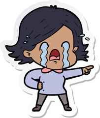 sticker of a cartoon woman crying