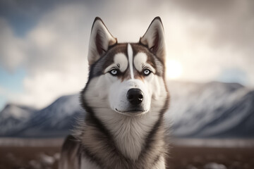 Portrait photo of an adorable Siberian Husky dog. Siberian Husky closeup view. A beautiful Siberian Husky photo for advertises. generative AI
