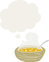cartoon bowl of hot soup and thought bubble in retro style
