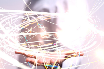 abstract lines with dots over dark background.