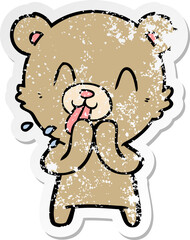 distressed sticker of a rude cartoon bear