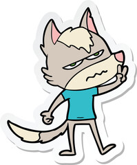 sticker of a cartoon annoyed wolf