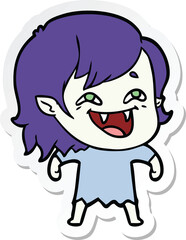 sticker of a cartoon laughing vampire girl