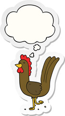 cartoon rooster and thought bubble as a printed sticker