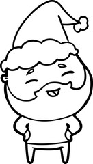 line drawing of a happy bearded man wearing santa hat