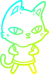 cold gradient line drawing cartoon cat staring