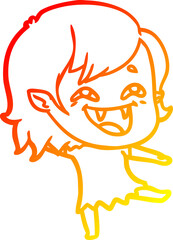 warm gradient line drawing cartoon laughing vampire girl