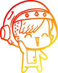 warm gradient line drawing cartoon happy astronaut girl waving