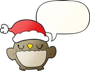 cute christmas owl and speech bubble in smooth gradient style
