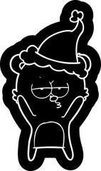 bored bear cartoon icon of a wearing santa hat