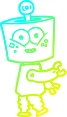 cold gradient line drawing happy cartoon robot