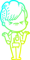 cold gradient line drawing cartoon annoyed hipster girl wearing space suit